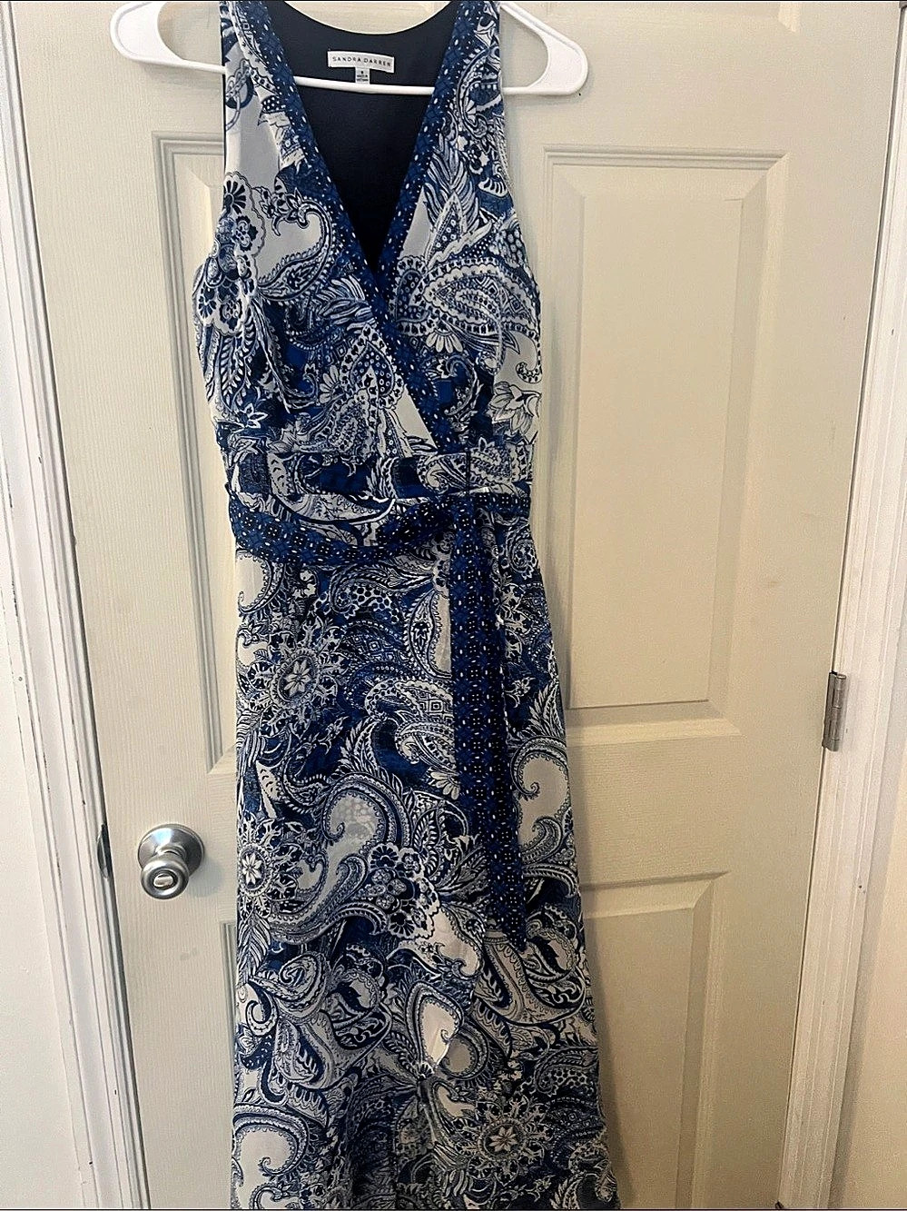 Sandra Darren Paisley Maxi Dress in Blue & White Size Medium